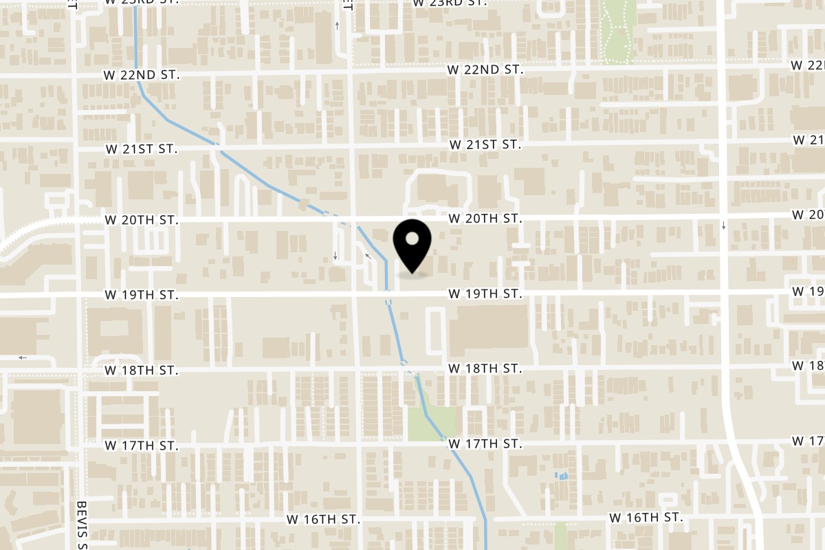 Map showing the location of Wicklow Heights on 1027 W 19th St in Houston